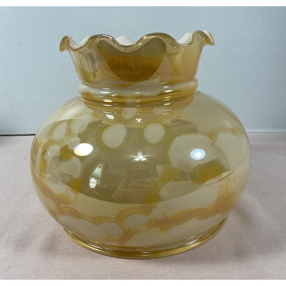 Milk Glass marbled / mica faux Crimped Lamp Shade 7" Fitter  Vintage Hurricane
